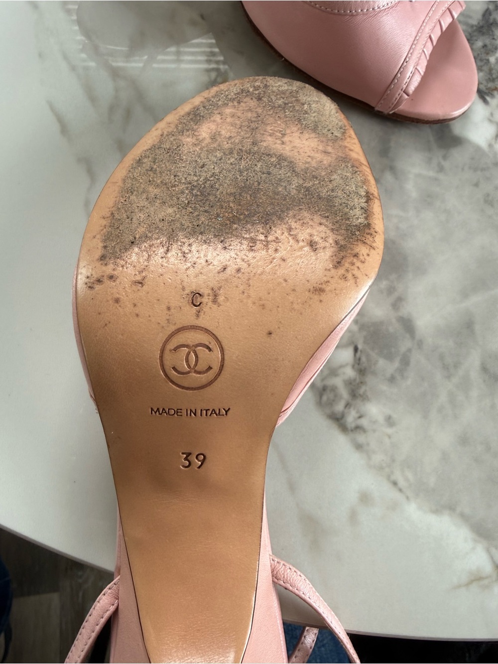 CHANEL Pink Leather Open-Toe Ankle-Strap Heels - Picture 7 of 7